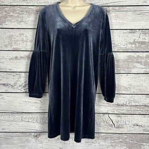 Madewell Velvet Balloon Sleeve Mini Dress Long Sleeves  Twilight Blue Women's XS